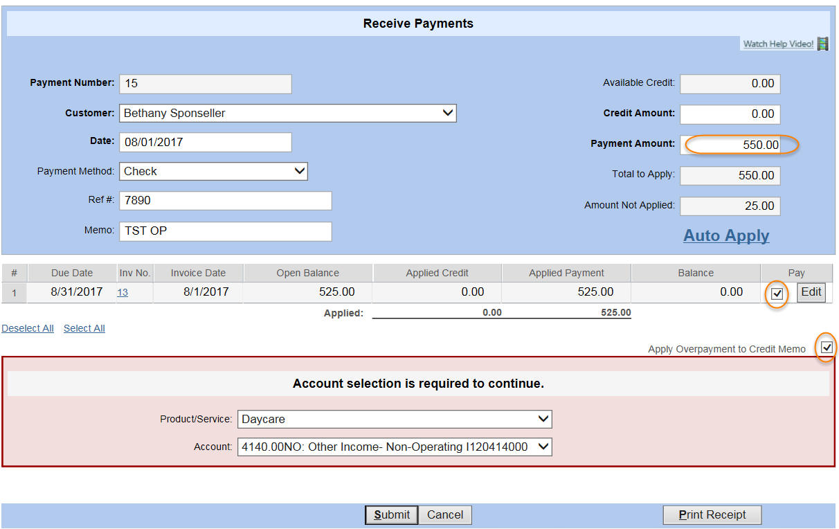 PSA A/R Overpayment How to apply an overpayment ParishSoft