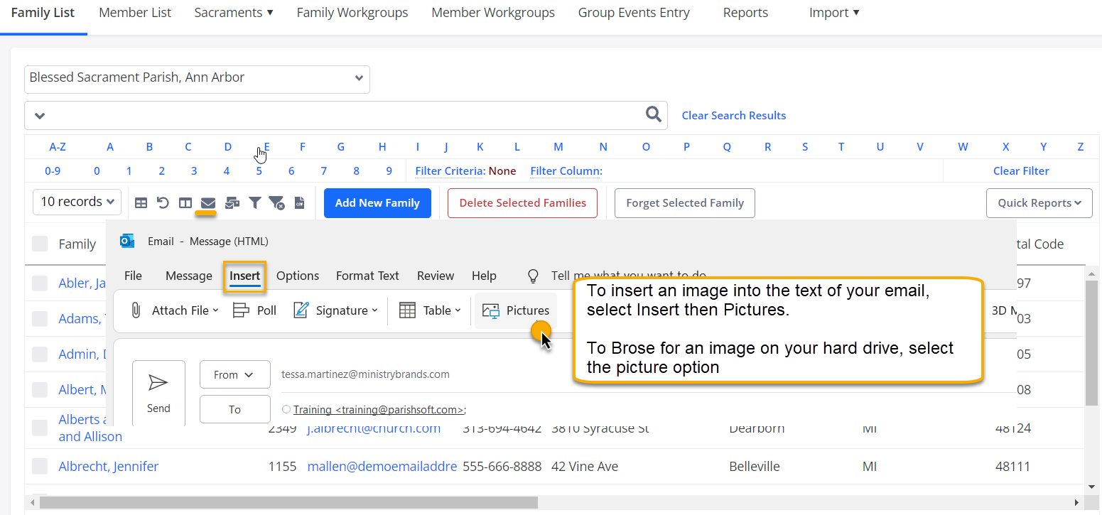 PSFS Family Directory Email How to attach or insert a picture into