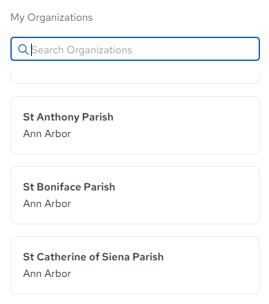 Organizations dropdown